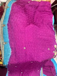 Elegant Pink &amp; Blue Embellished y2k Saree