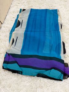 Blue Abstract Print Saree