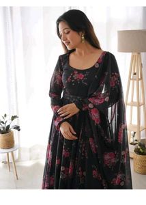 Floral Print Anarkali Gown