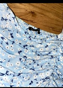 Blue Floral Ruched Crop Top