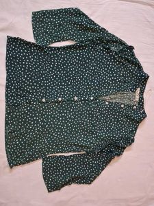 Stylish Green Dotted Button-Up top
