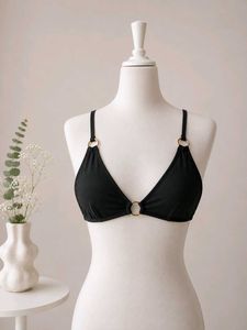 Chic Black Bikini Top with Gold Ring Detail