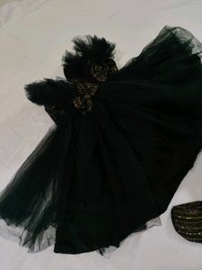 12-24 months Black &amp; Gold Bow Dress with Matching