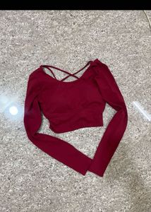 Maroon Long Sleeve Cropped Top