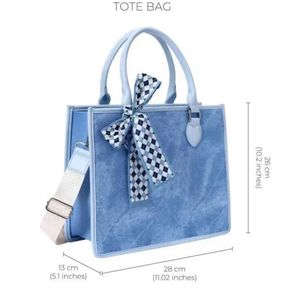 Chic Blue Tote Bag with Scarf Accent