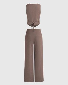 Co ord Set of Vest Coat and Trousers in Cappuccino
