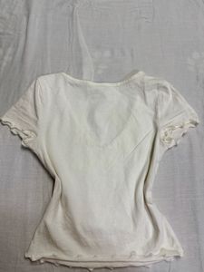 Cream V-Neck T-Shirt original h&amp;m