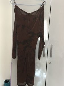 Sparkly Coffee Brown Long Sleeve Wrap Dress
