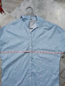 Light Blue Polka Dot Button-Up Shirt