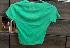 Green Ribbed Keyhole Crop Top