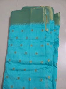 Beautiful Blue Saree with Golden Motifs
