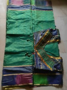 Green Silk Saree with Multi-Color Border and st