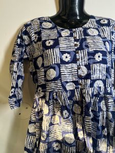 Elegant Blue Printed Midi Dress