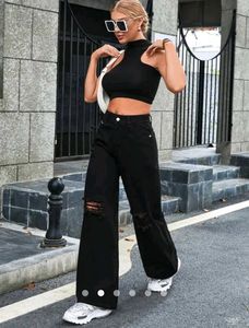 Black ripped baggy savana jeans for women