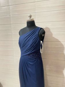 Imported Elegant Navy Blue One-Shoulder Gown