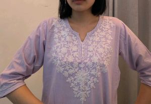 Embroidered Lavender Cotton Kurta