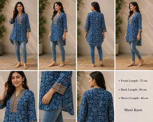 Blue Ethnic Print Short Kurta
