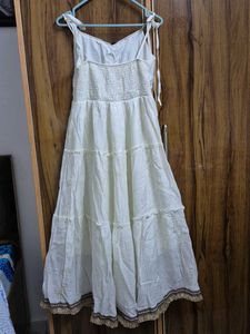 White Tiered Maxi Dress with Pom Poms