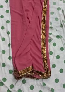 Elegant Pink Saree with Gold Border
