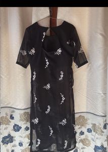 Black Kurta with White Embroidery