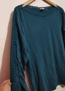 Sea Green Have Lace Neck &amp; Sleeves