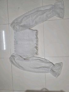 White Off-Shoulder Smocked Crop Top