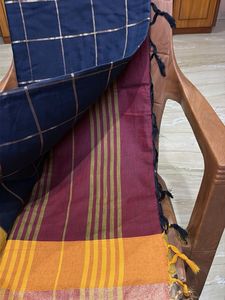 Elegant Navy Blue Saree with Gold Checks