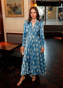 Blue Star Print Long Sleeve Dress