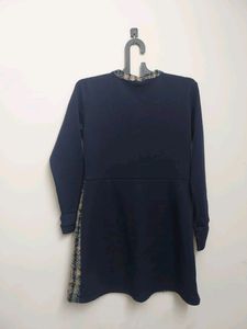 Korean Tweed Trimmed Navy Dress