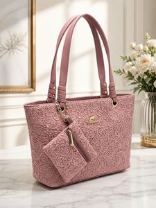 Elegant Pink Lace Tote Bag with Coin Purse