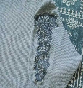 Grey Embroidered Sleeve Sweater top