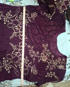 Wine Purple Embroidered Suit Set