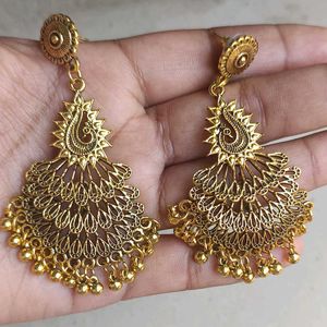 Golden Peacock Dangle Earrings