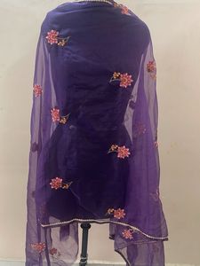 Embroidered Purple Net Dupatta