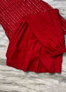 Red Kurta Set with Sequins