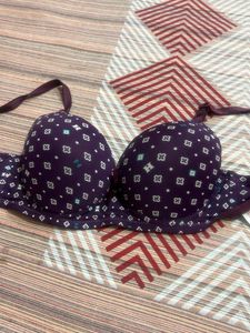 Purple Padded Bra with Geometric Print