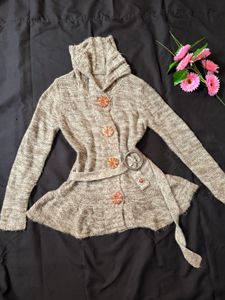 Womens Hooded Knit Cardigan with Belt