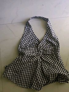 Chic Gingham Halter Neck Top