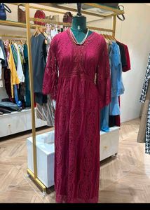Plus Size Burgundy Lace Party Dress