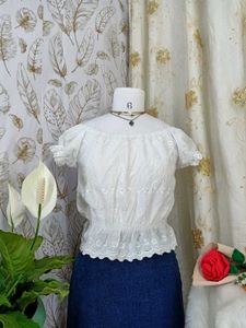 Elegant White Off-Shoulder Embroidered Blouse