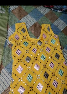 Yellow Kurti with Mirror Work