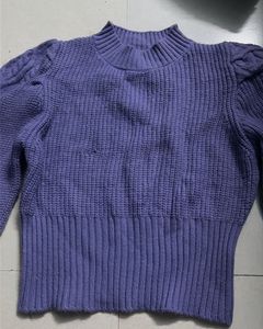Purple Puff Sleeve Knit Sweater