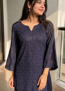 Elegant Navy Blue Embroidered Kurta