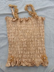 Champagne Smocked Top with Flower Straps