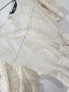 Zara Embroidered Sheer Blouse