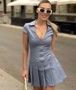 Zara V neck blue color zipper fly pleated