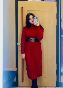 Chic Red Knit Turtleneck Dress