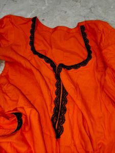 Bright Orange Kurta with Black Trim