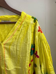 Vibrant Yellow Embroidered Kurta(Brand new )Fixed