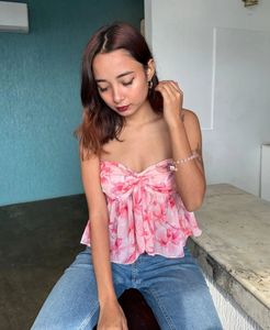Chic Floral Print Strapless Top- Lazo Store